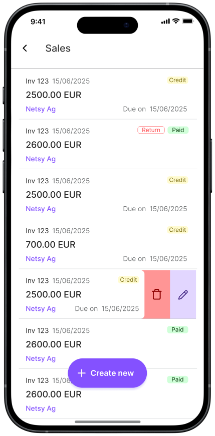 Sales screen