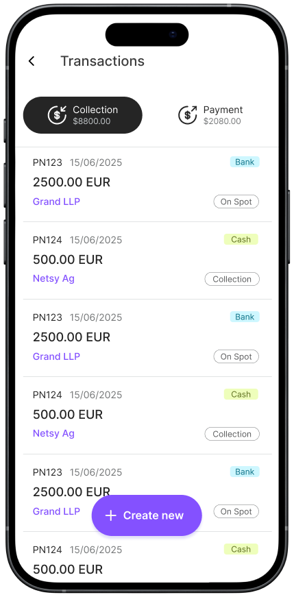 Transactions screen