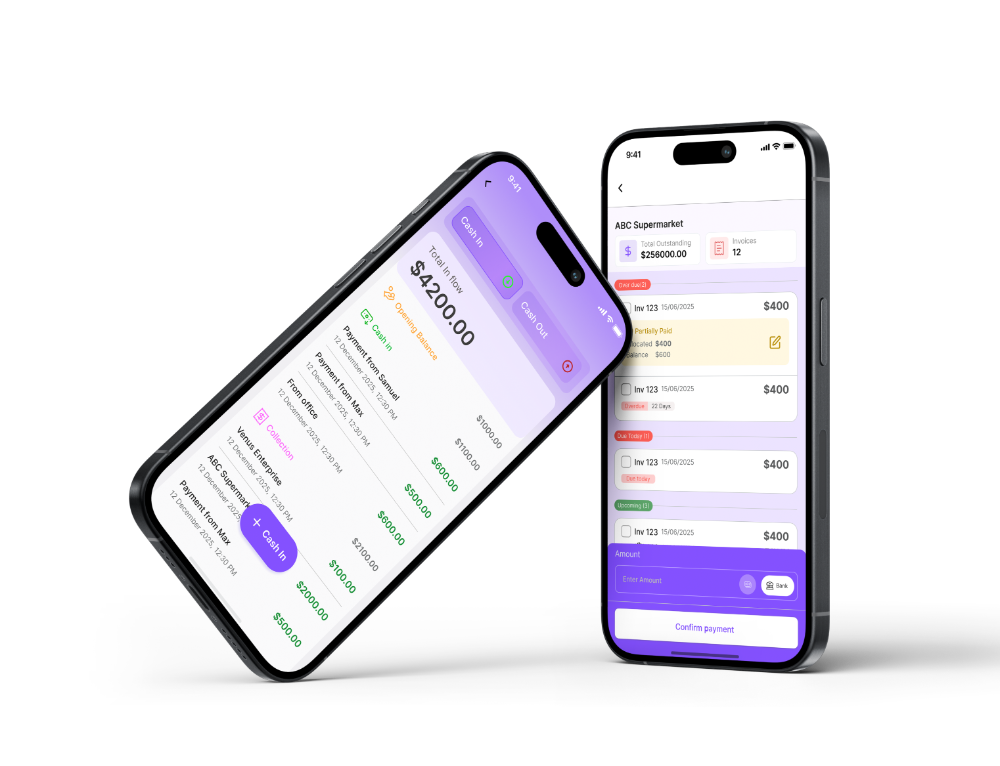 Cashlox mobile app — cash in and customer invoices